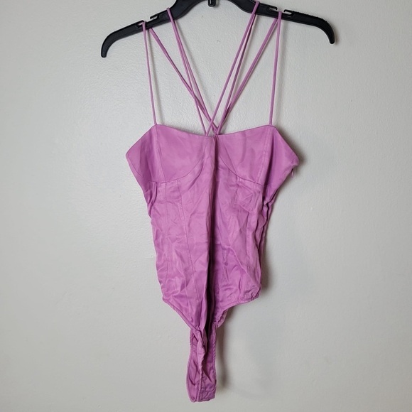 NWT ZARA  SATIN-EFFECT STRAPPY BODYSUIT Pink Size Small Ref 4661/480 - Picture 3 of 14